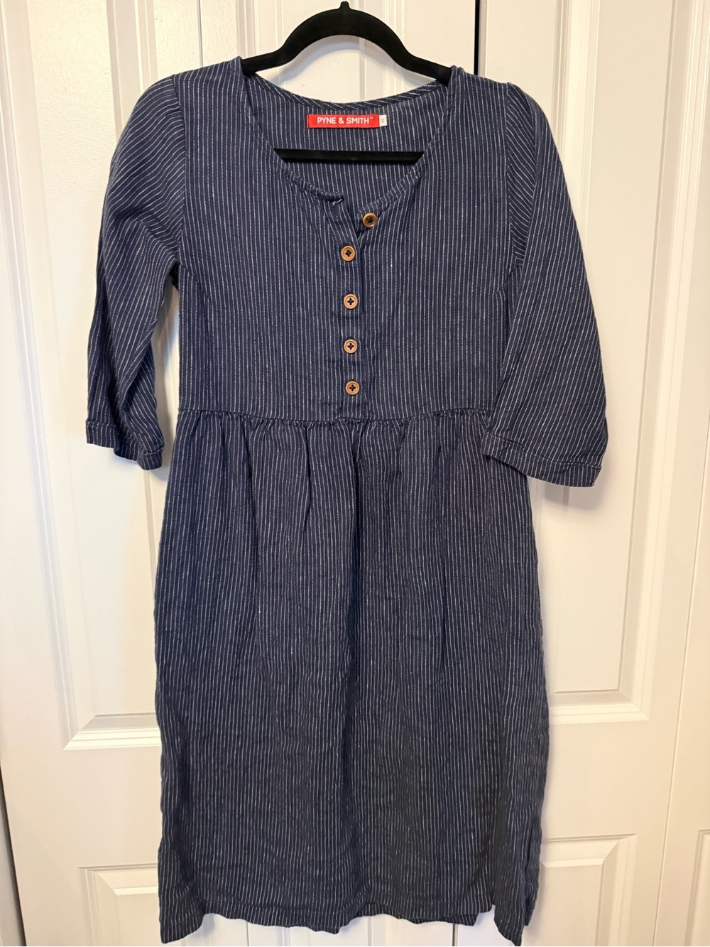 Girls' Navy Pinstripe Button-Front Dress